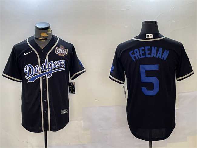 Mens Los Angeles Dodgers #5 Freddie Freeman Black 2024 World Series Cool Base Stitched Baseball Jerseys